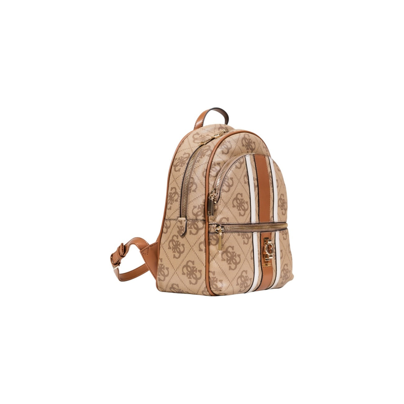 Guess Zaino Donna Beige con Stampa Cerniera - Zainetto Poliuretano Tasche 27x31x17cm