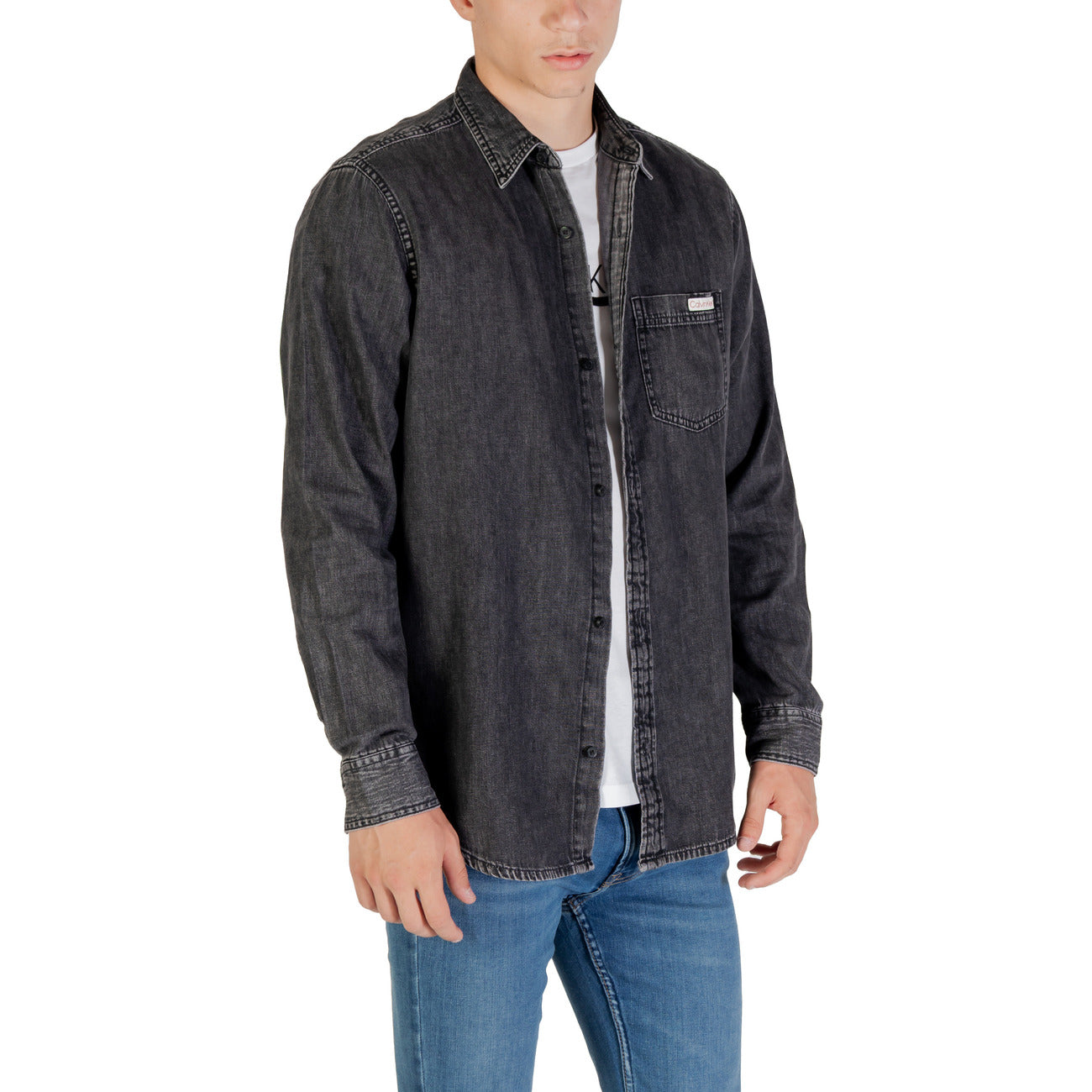 Calvin Klein Jeans Camicia di Jeans Uomo Nero Manica Lunga Bottoni 100% Cotone Autunno/Inverno LV040BM733