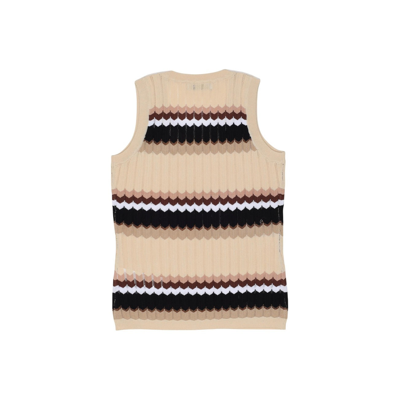 Canotta Artigli ACMA004455; Viscosa, Nylon e Lurex. Motivo chevron, maglia a costine, spalline ampie. Top donna luminoso, traspirante e sagomato per la stagione PE26. Vista posteriore 