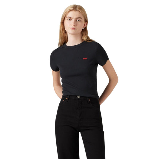 Levi's® Essential Sporty Tee; taglio corto e slim, tessuto elastico e traspirante, dettaglio Red Tab. Stile sportivo e moderno. T-shirt manica corta nera. Vista frontale 