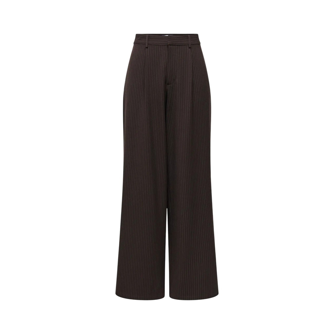 Pantaloni gessati marroni donna Only Onlzina 15382217. Pantaloni eleganti a gamba larga in poliestere, viscosa ed elastan con gessatura verticale e vita regular fit.