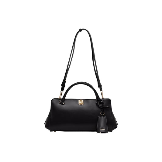 Borsa Guess donna nera grande modello HWVG97 34060. Maxi borsa a mano e a spalla in ecopelle nera con chiusura a incastro dorata, piedini metallici alla base protettivi, scomparti interni ed esterni con cerniera, stile casual ed elegante.