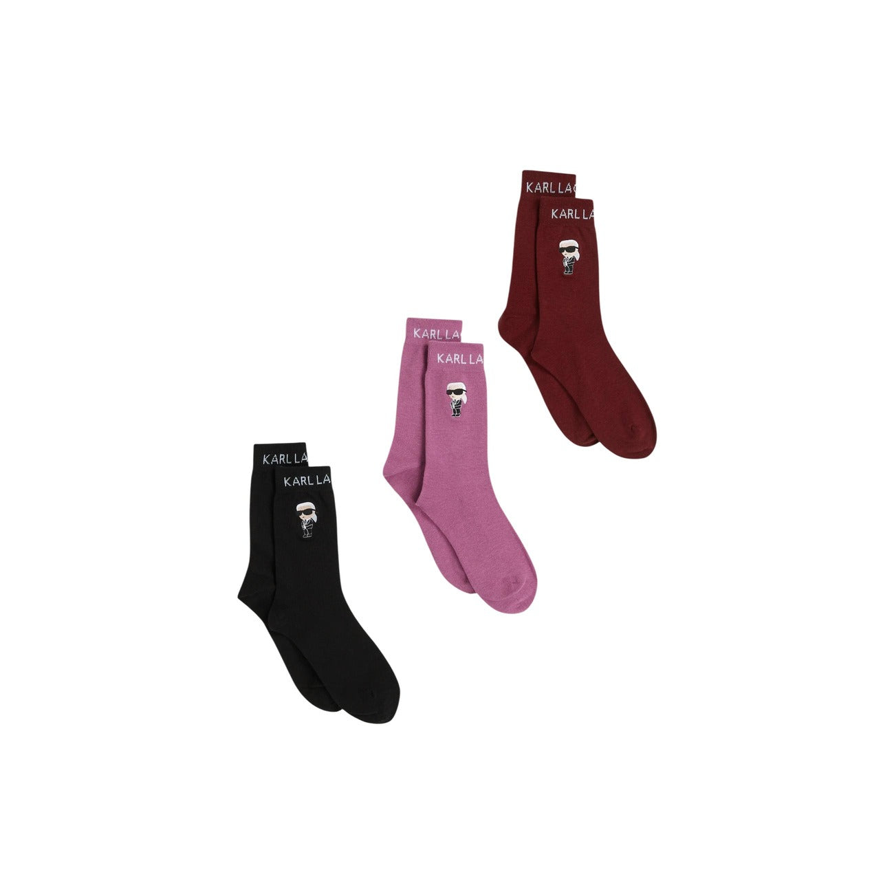 Set 3 Paia Calzini Ikon; 70% Cotone. Lunghezza media, toppa grafica, logo alla caviglia. Calze stretch traspiranti e resistenti per outfit casual 2026. vino-rosa-nero 