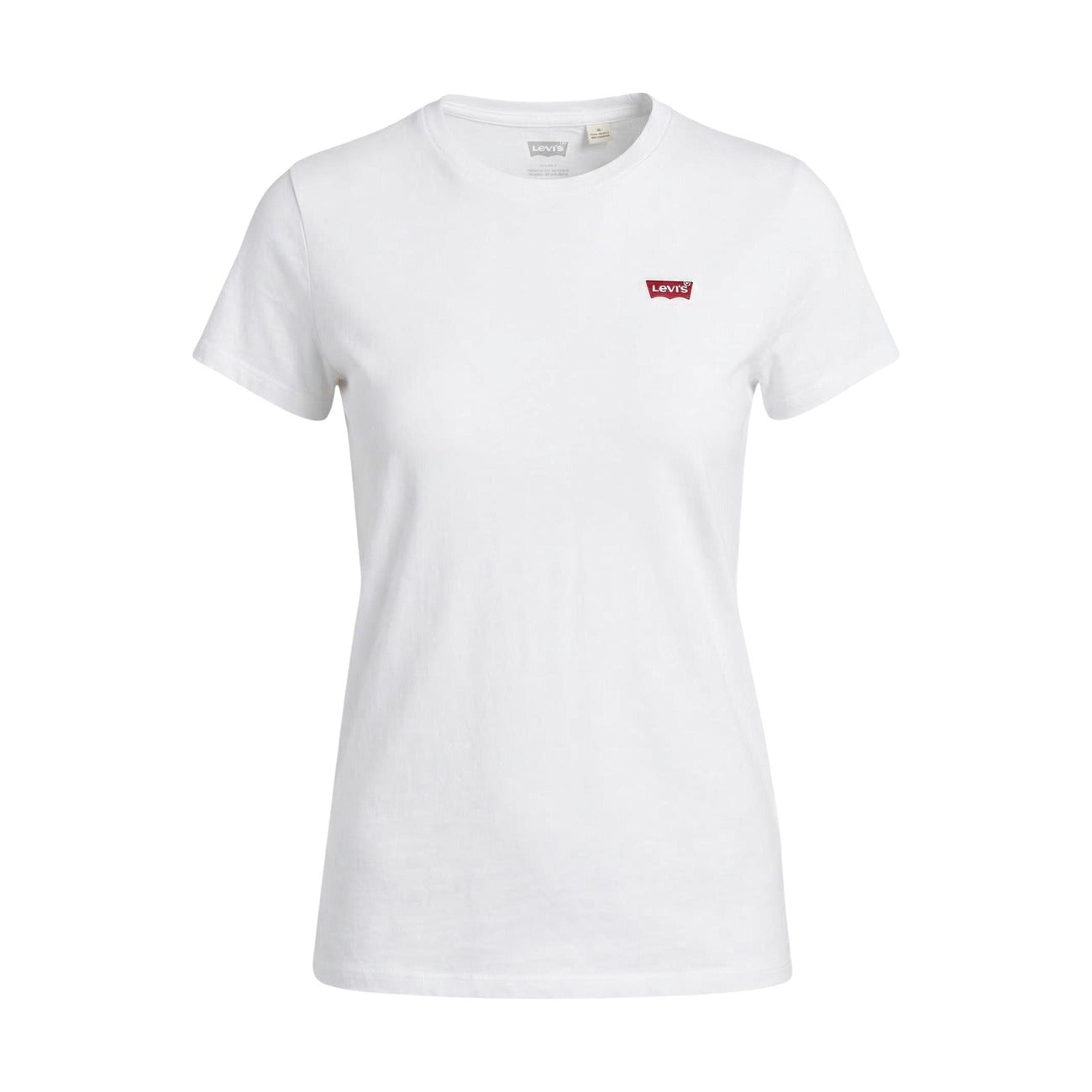 T-shirt Donna Levi's® Perfect Tee; Bianco. 100% Cotone premium leggero, vestibilità regolare, maniche corte e girocollo tondo. Logo ricamato sul petto, stile iconico ed essenziale 4 stagioni. Frontale stesa 