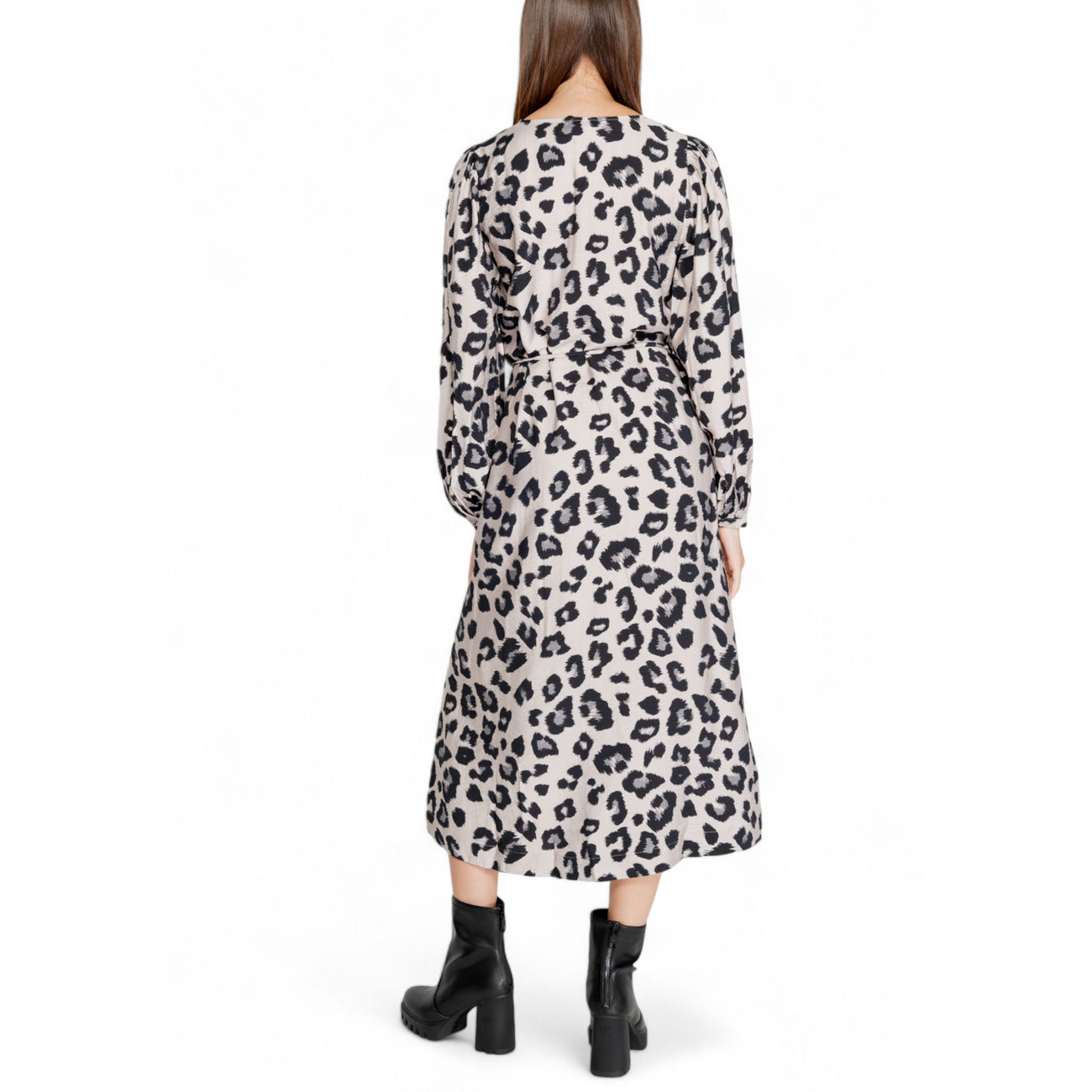 Abito midi Jacqueline De Yong grigio leopardato - vista posteriore retro