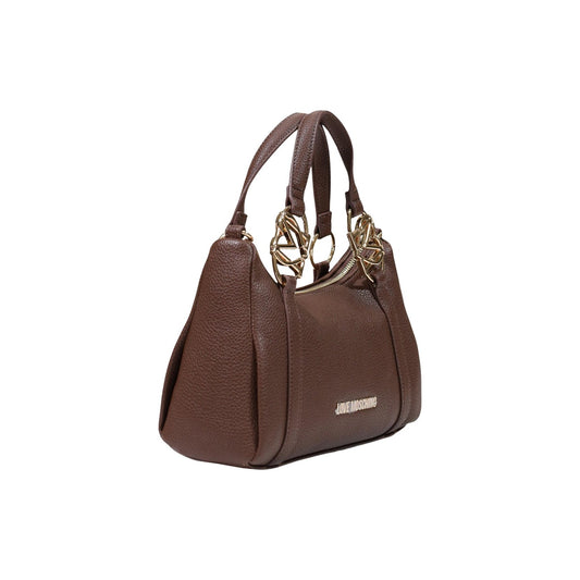 Borsa Love Moschino donna marrone a mano modello JC4015PP1. Borsetta piccola bauletto in ecopelle martellata marrone cuoio con dettagli oro a cuore sui manici e zip stile casual chic, romantico, elegante e da giorno.