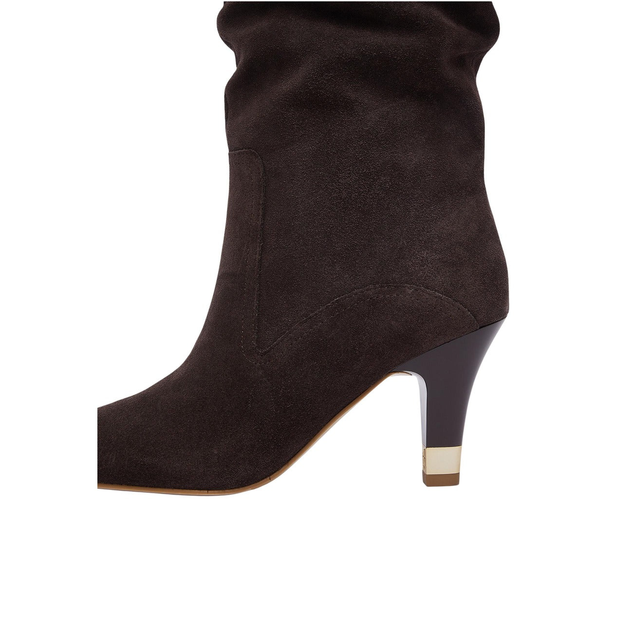 Stivali Liu Jo Blake 04 marroni donna SF6083PX002. Stivaletti da donna in pelle marrone con gambale arricciato slouchy, tacco a cono medio 7 cm e inserto metallico, scarpe invernali ed eleganti in vera pelle.