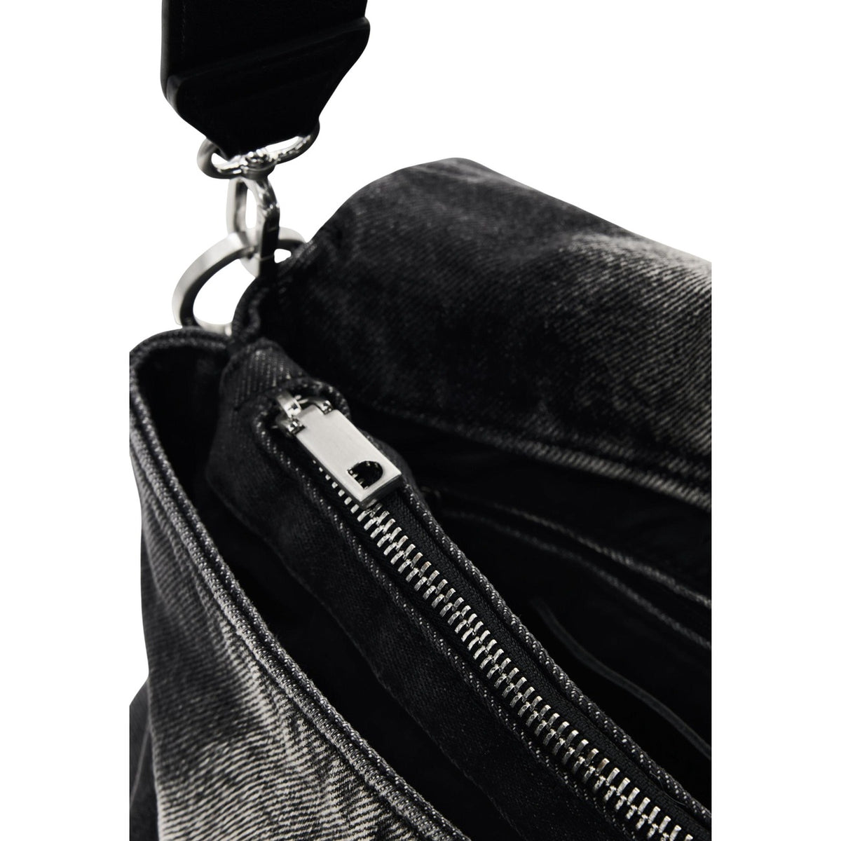 Borsa a tracolla denim donna Desigual grigio scuro – Borsa in jeans lavato con logo ricamato Desigual 26WAXD08.