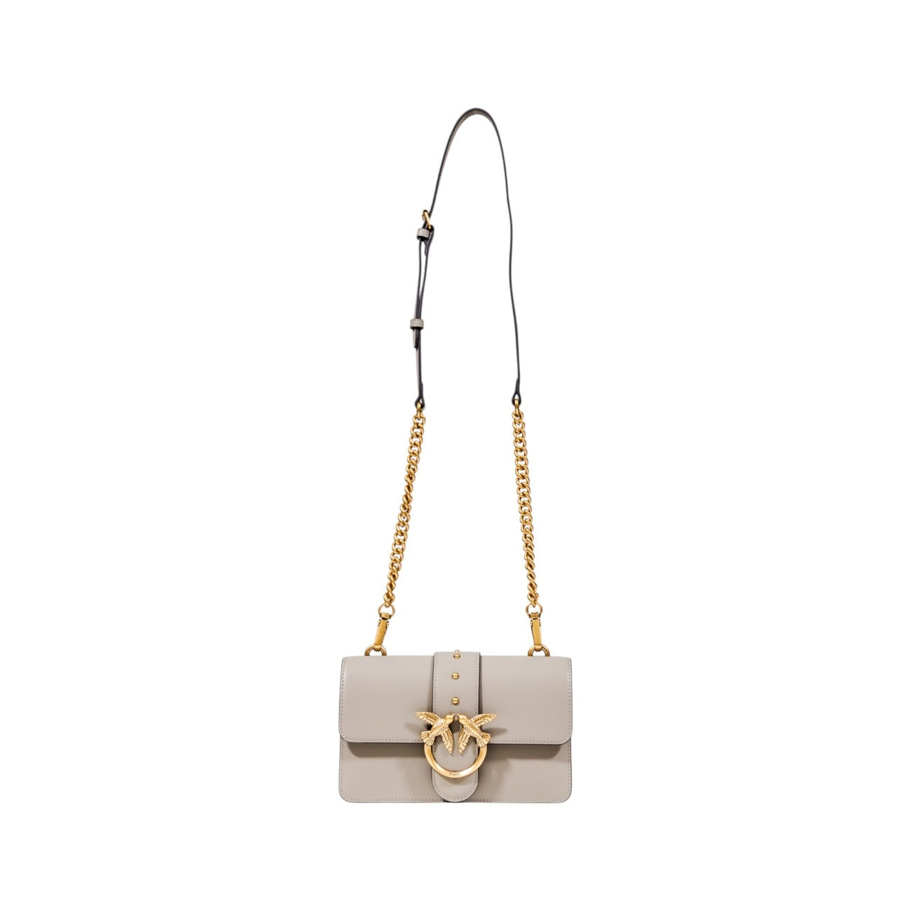 Borsa Pinko donna beige con bottone a gancio e tracolla 100% poliuretano - vista frontale con tracolla