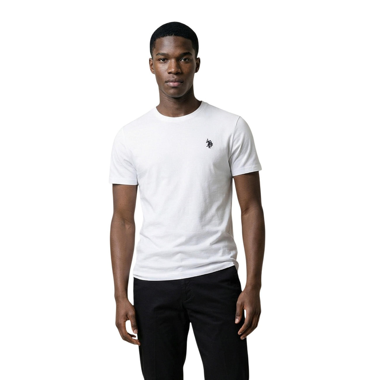 T-shirt uomo U.S. Polo Assn. modello MICK-BASIC bianca in cotone a maniche corte con logo ricamato e scollo tondo

