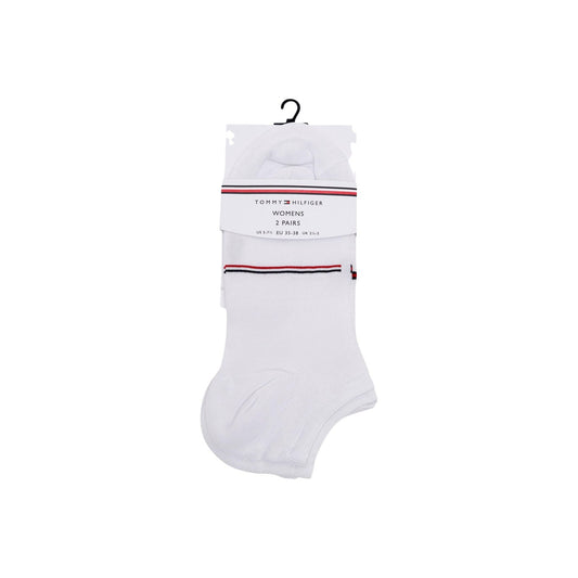 Pack 2 Paia Calzini Sneaker Tommy Hilfiger Mesh; Bianco. 72% Viscosa, 27% Poliammide, 1% Elastam. Trama a rete traspirante, effetto seta, bordo a righe sottili.