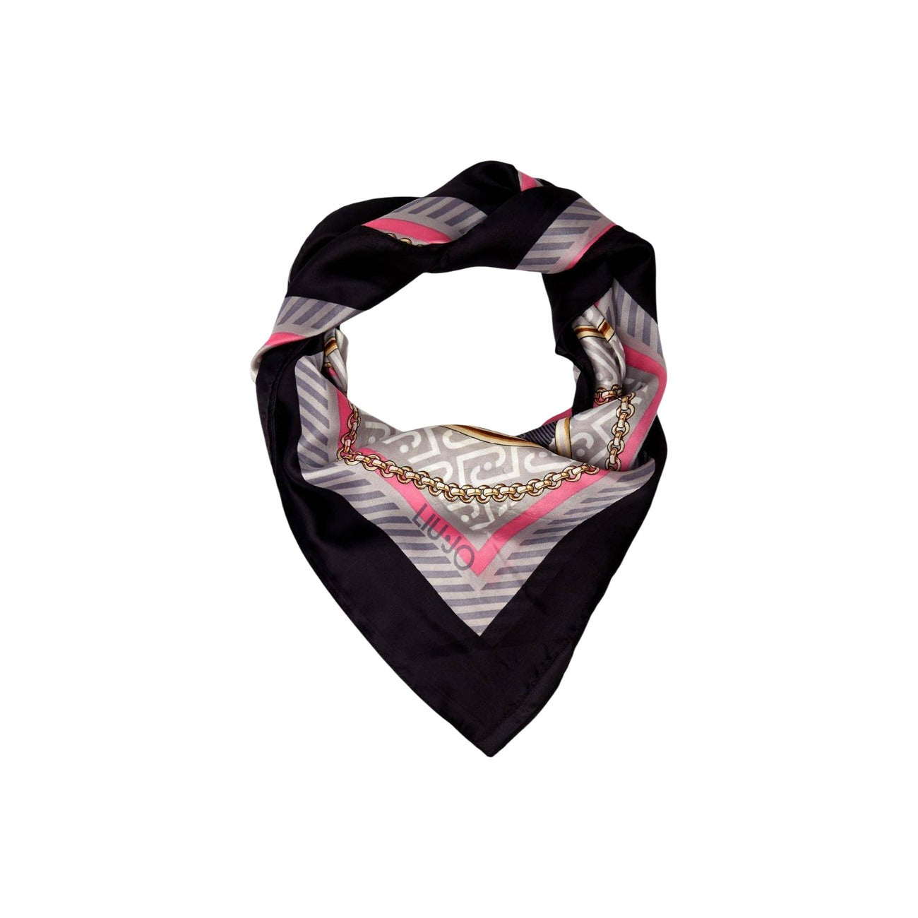 Sciarpa Liu Jo donna nera con stampa 100% poliestere 120x120x0.1 cm - vista frontale piegata