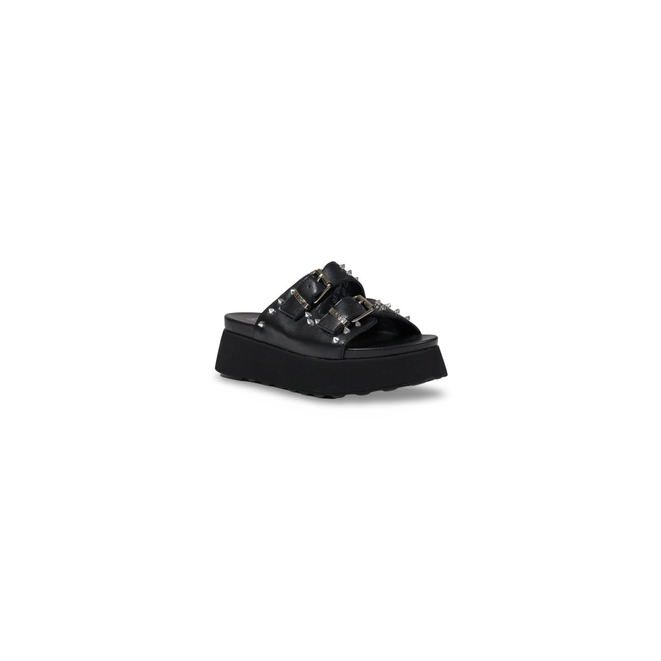 Cult Janis 3146 W; Sandalo Platform Nero. 100% Pelle, tacco 5,5 cm. Suola robusta, fibbie regolabili, stile casual-rock. Must-have estate 2026. Vista frontale laterale 