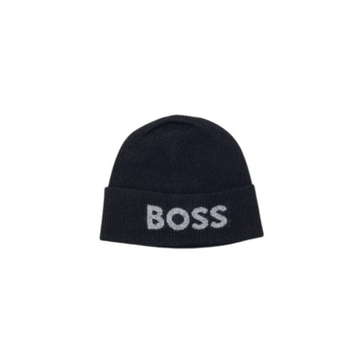 Boss Cappello Uomo Blu con Stampa - Cappello Invernale Lana Poliammide Viscosa