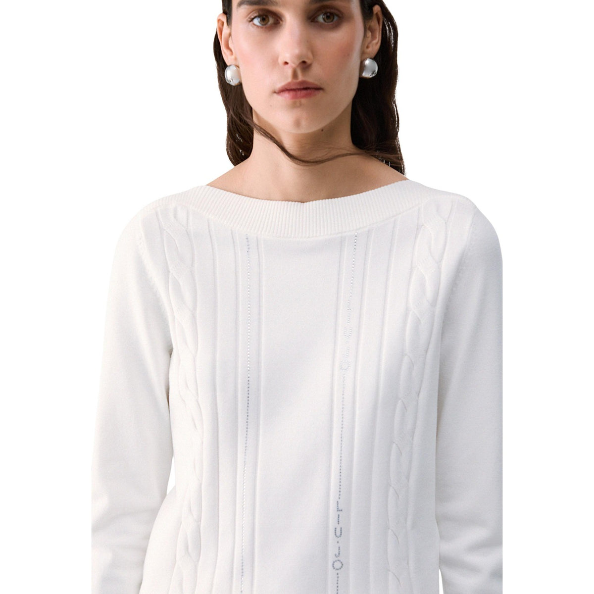 Maglia trecce donna Liu Jo – Pullover in viscosa con bordi a contrasto TF6189MS63.