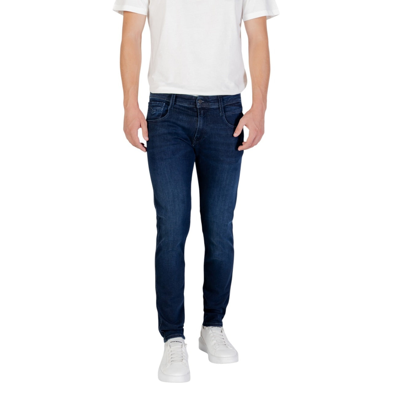 Replay Jeans Uomo Blu in Cotone 90% Poliestere 8% Elastan 2% con Zip e Bottone Tasche Anteriori e Posteriori M914.000.41A C38
