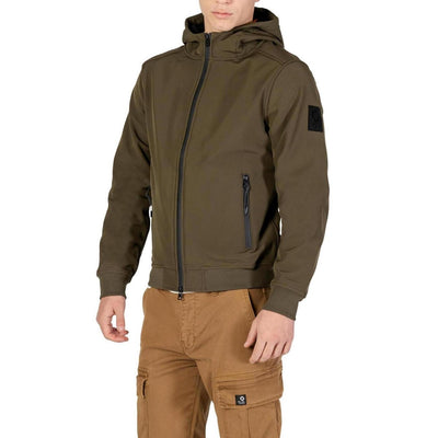 Yos Giacca Uomo Verde Cerniera Cappuccio Manica Lunga Scollo Alto Tasche Poliestere Spandex Autunno Inverno GB003038U