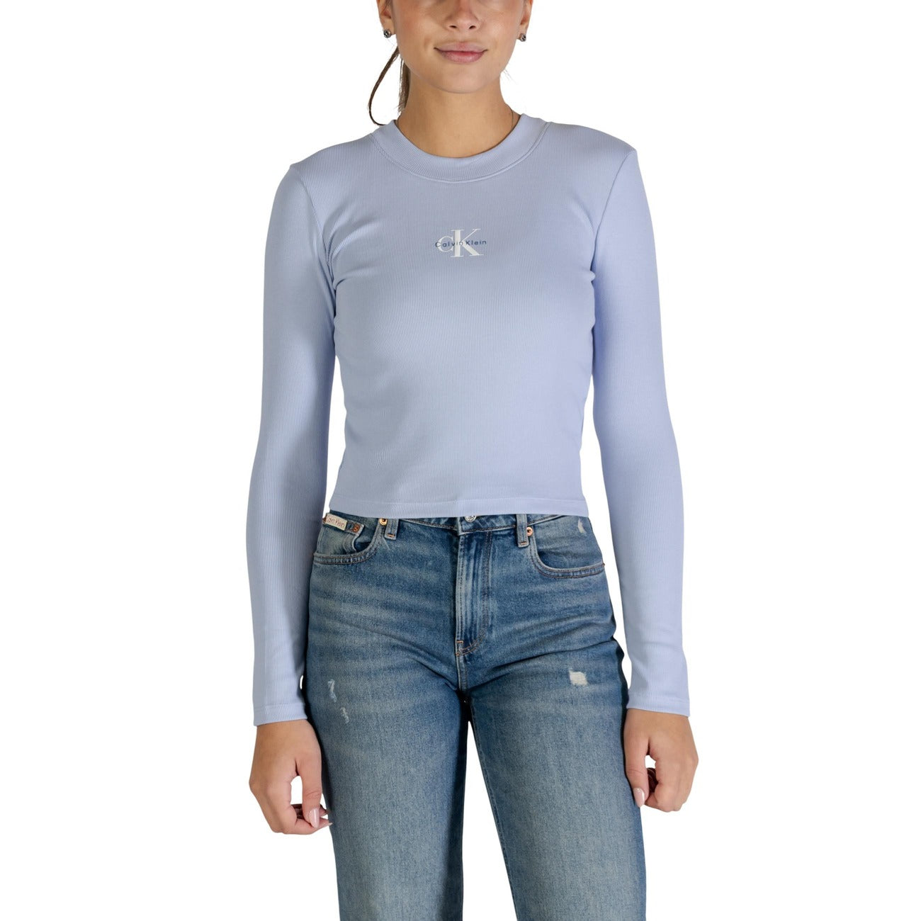 Calvin Klein Jeans Maglia Donna Nera in 95% Cotone 5% Elastan con Stampa a Manica Lunga con Scollo Tondo LV047A803G