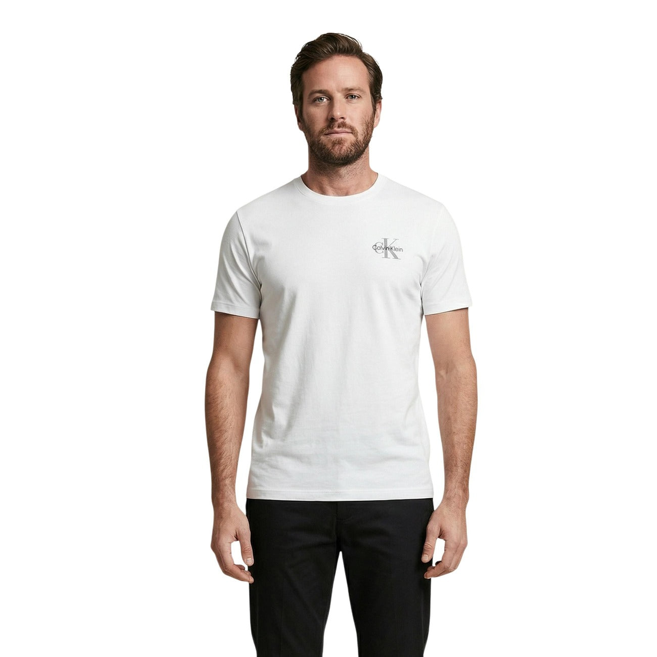 T-shirt uomo Calvin Klein Jeans bianca in cotone a maniche corte con logo applicato e scollo tondo