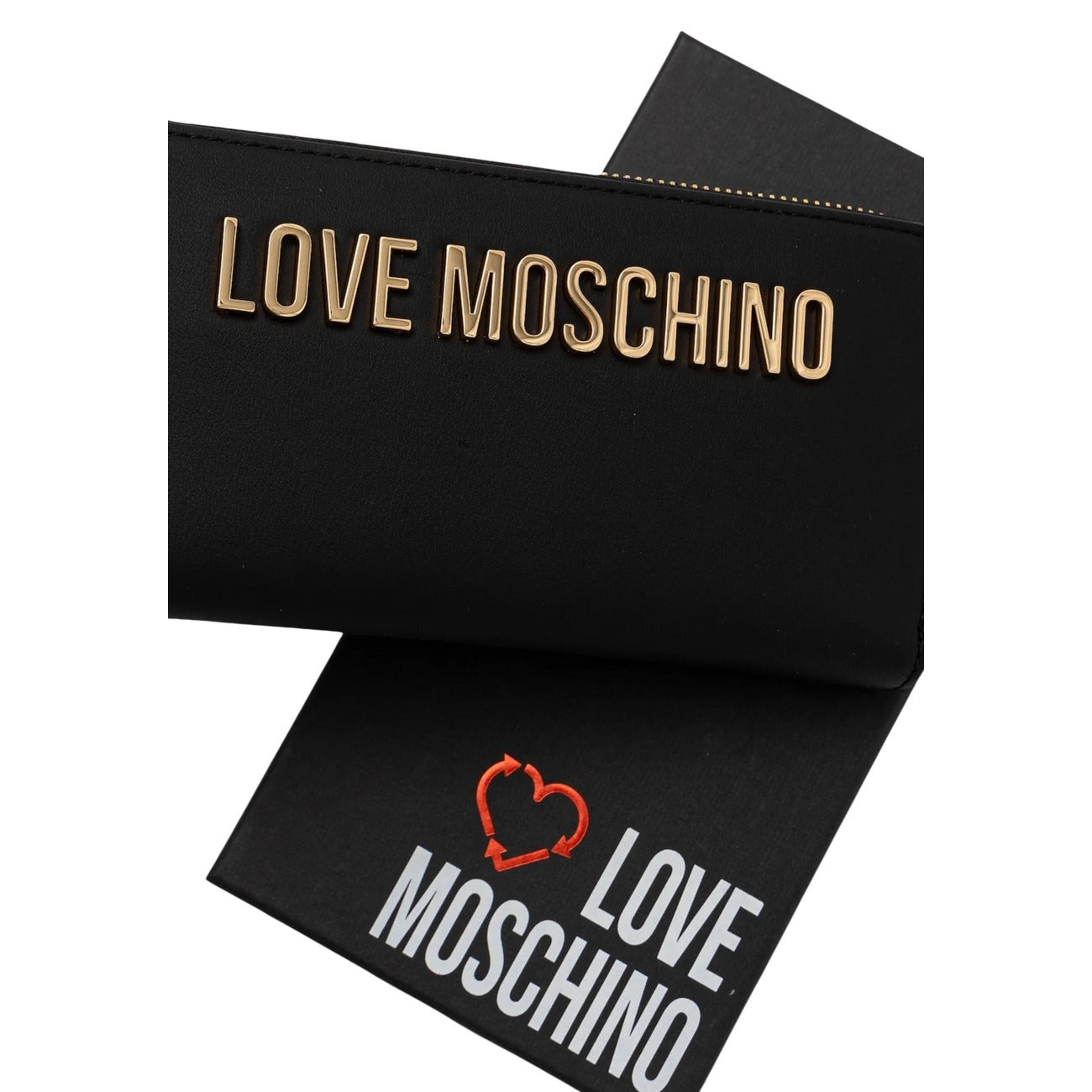Portafoglio Love Moschino donna nero grande modello JC5611PP1. Portafogli zip-around in ecopelle nera con logo metallico dorato lucido sul davanti e scomparti interni per tessere e monete, stile classico ed elegante.