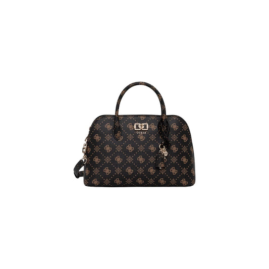 Borsa Shopping Nera Donna Guess Camden Decor Vintage; Similpelle nera con chiusura a zip, tasche interne e minuteria in bronzo antico. Doppi manici e logo metallico frontale, stile elegante autunno-inverno. Frontale 