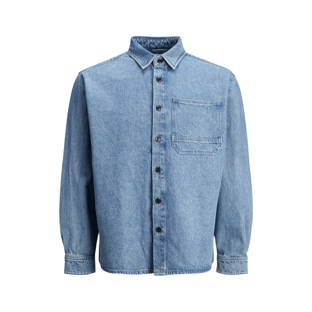 Jack & Jones Camicia di Jeans Uomo Blu Monocromo Manica Lunga Bottoni Colletto Classico 100% Cotone Autunno/Inverno 12261948