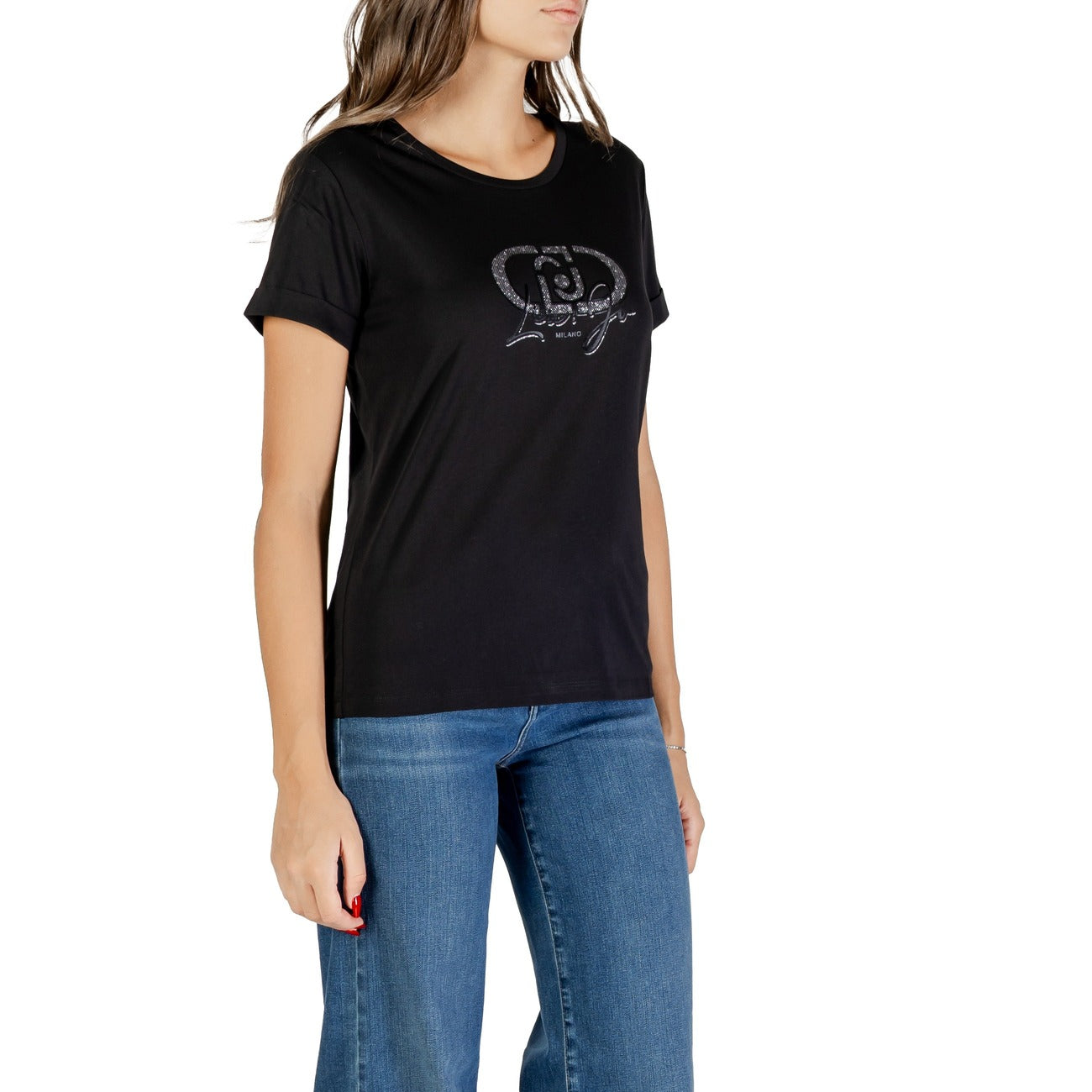 Liu Jo T-Shirt Donna Nera Stampa Manica Corta Scollo Tondo 100% Cotone Primavera/Estate TF5163 JS923