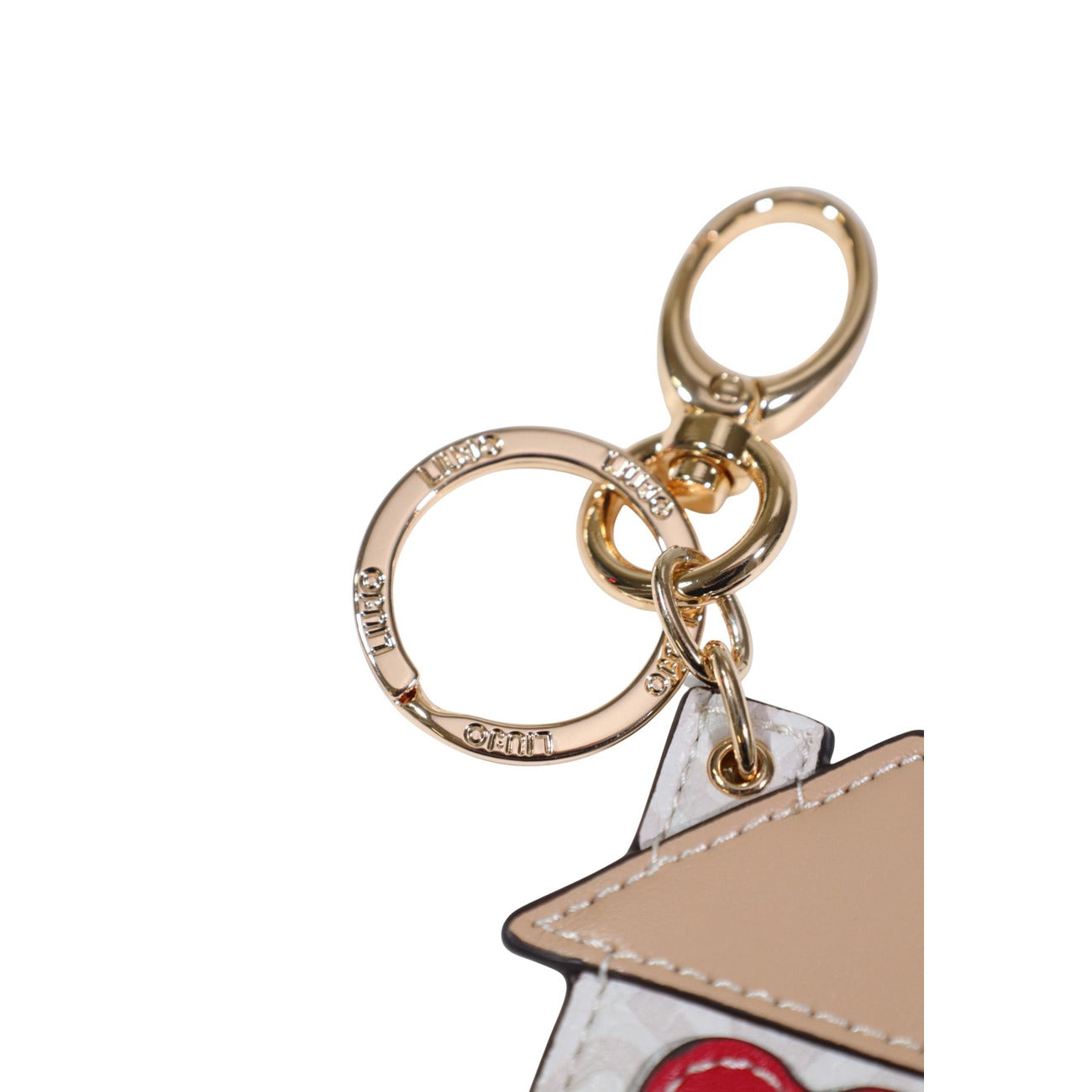 Portachiavi Casetta Liu Jo; Bianco. 100% Poliuretano, hardware dorato con logo inciso. Design originale con cuore, accessorio versatile e idea regalo simbolica. Dettaglio 