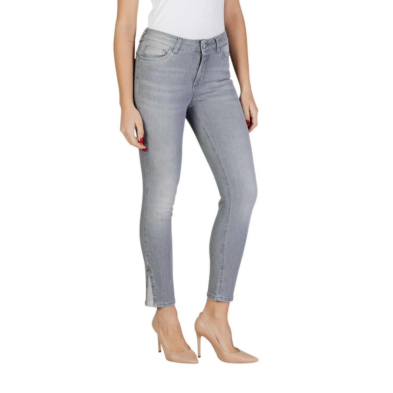 Jeans Liu Jo donna grigi skinny - vista laterale opposta indossata da modello
