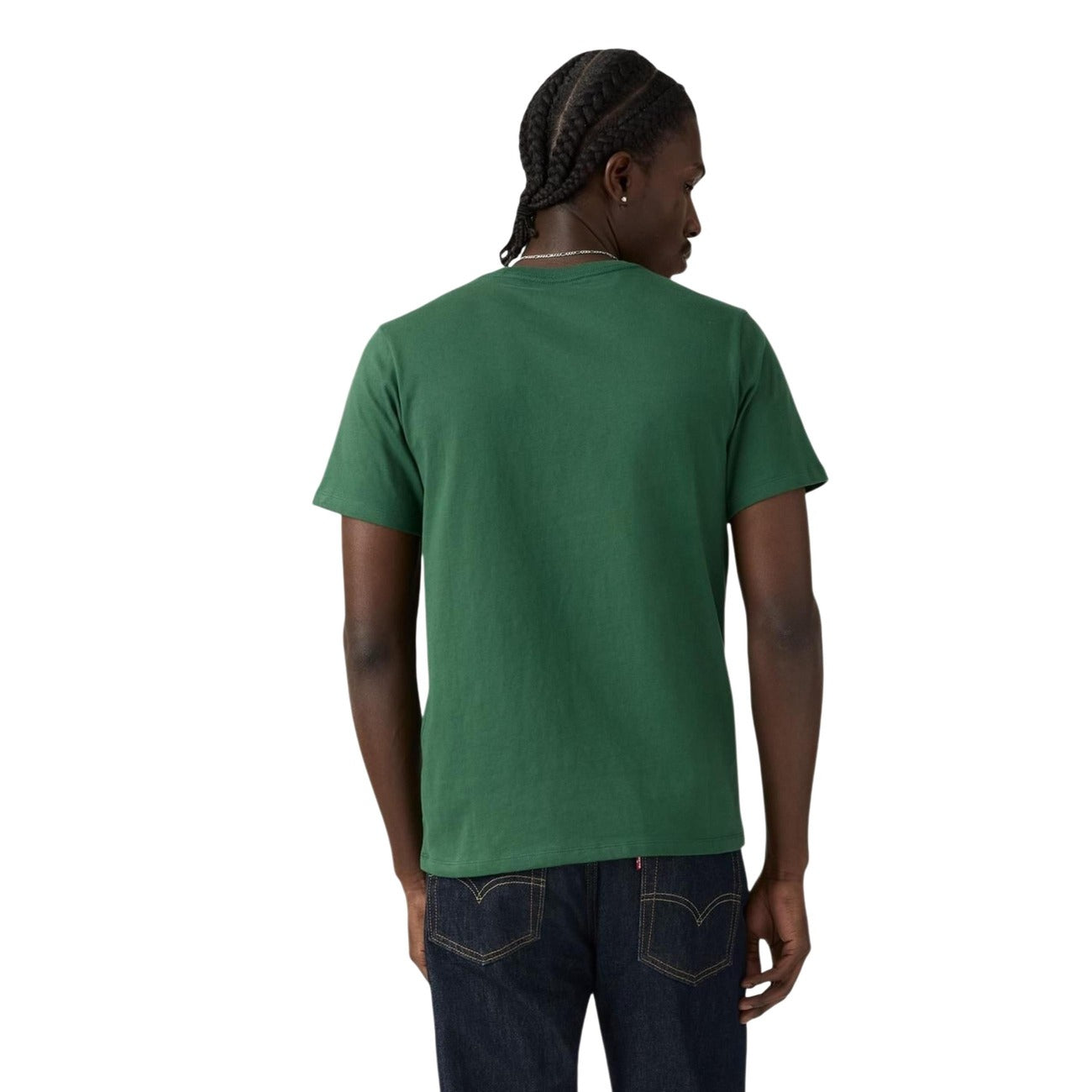 Levi's® Original Tee Dark Green; 100% cotone, girocollo, logo a bandiera laterale. T-shirt basica verde di alta qualità. Vista posteriore 