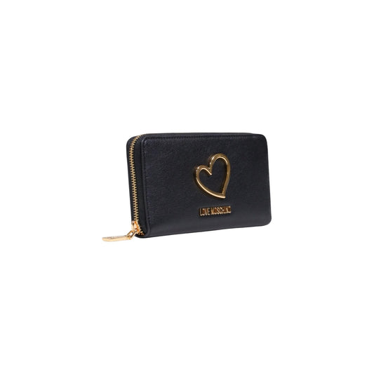 Portafoglio Love Moschino grande donna nero con cerniera tasche interne 100% poliuretano - vista laterale