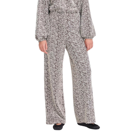 Ichi Women's Brown Printed Trousers - Autumn/Winter Stretch Cotton Pants
