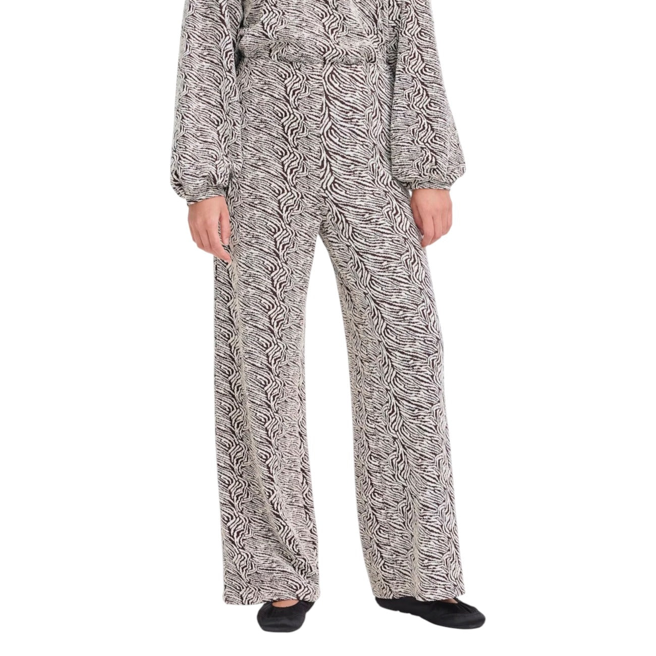 Ichi Pantaloni Donna Marroni con Stampa - Pantalone Autunno Inverno Cotone Elasticizzato