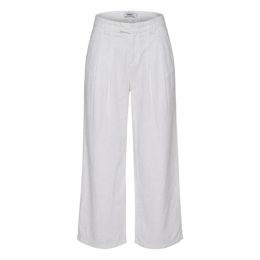 Pantaloni wide leg donna Only; misto lino e viscosa, vita media con pinces, gamba ampia. Freschezza e stile sartoriale per l'estate. Colore panna. Vista frontale stesa 