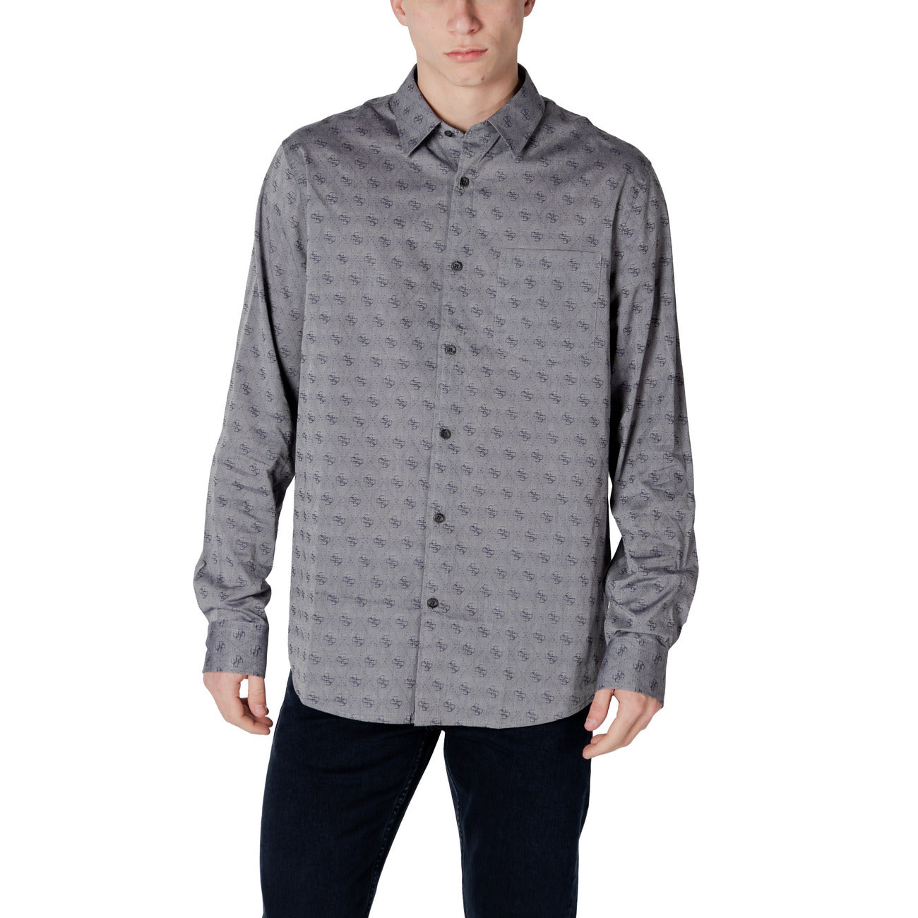 Guess Camicia Uomo Grigio Stampa Manica Lunga Bottoni Colletto Classico 53% Cotone 42% Modal 5% Elastan Autunno/Inverno M5GH65 WFXX1