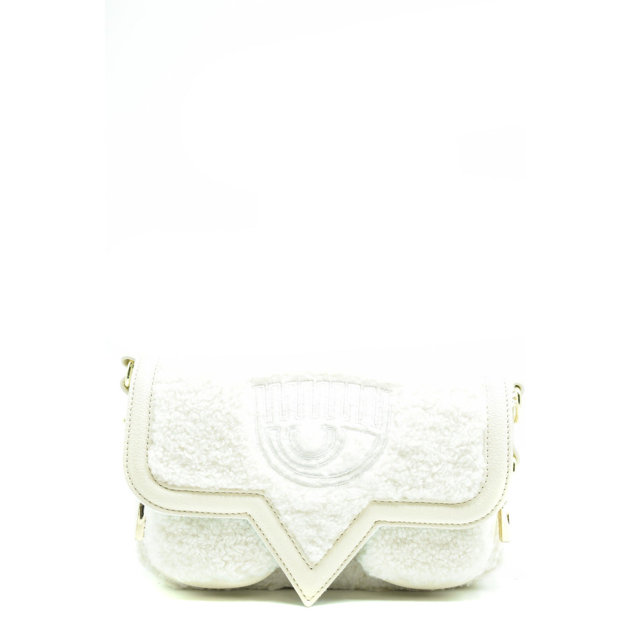 Chiara Ferragni Women's White Shoulder Bag - Snap Button Bag with Pockets