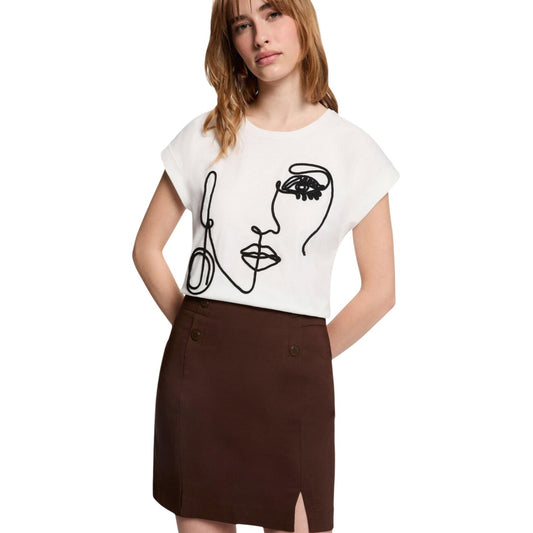 T-shirt Morgan De Toi Djojo; 100% Cotone. Stampa artistica linea continua, vestibilità oversize, maniche risvoltate. Morbida, traspirante e iconica. Stile Primavera/Estate. Vista frontale 