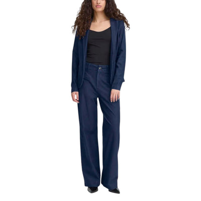 Ichi Pantaloni Donna Blu con Zip Bottone Tasche Anteriori Posteriori - Pantaloni Cotone Poliestere Elastan