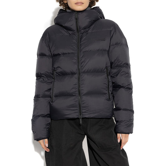 Dsquared2 Giubbotto Donna Nero in Poliammide 100% con Cerniera Cappuccio Maniche Lunghe Scollo Alto Tasche Anteriori V_31614