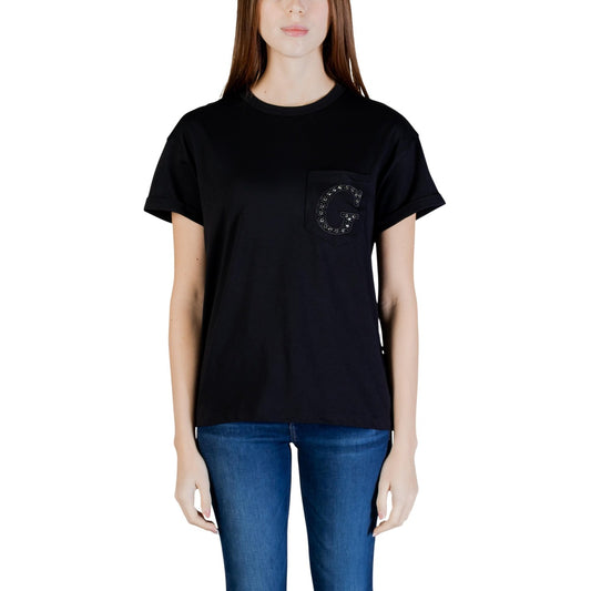 T-shirt donna Guess modello SS CN TEE nera in cotone 100% a maniche corte con scollo tondo