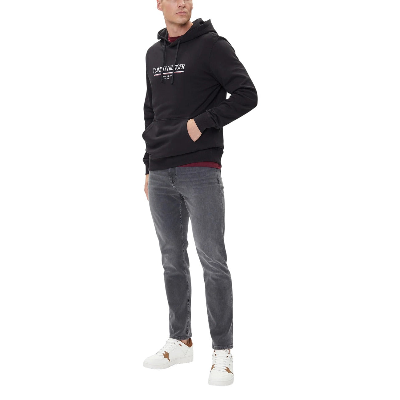 Tommy Hilfiger Men's Black Hoodie - Organic Cotton Long Sleeve Hoodie with Print