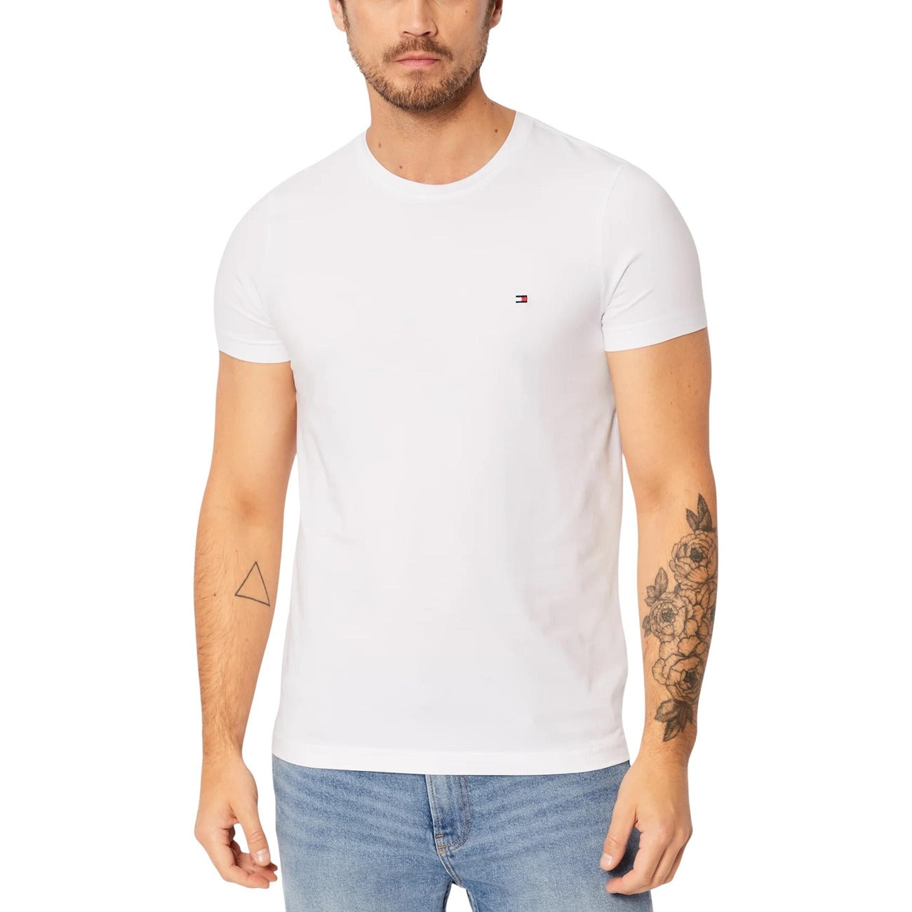 Tommy Hilfiger Jeans T-Shirt Uomo Bianca Manica Corta - Maglietta Girocollo Cotone Elasticizzato