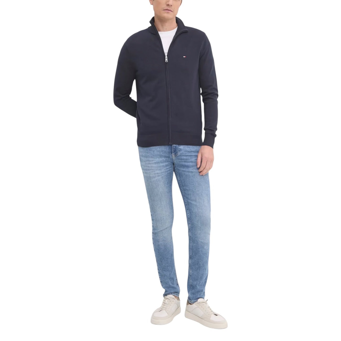 Tommy Hilfiger Felpa Uomo Blu con Zip Maniche Lunghe - Felpa Cotone Organico Scollo Alto
