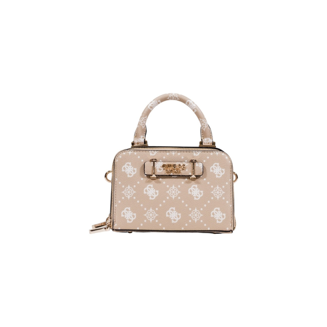 Guess Borsa Donna Beige con Stampa - Borsa a Mano e Tracolla Cerniera 19x13x10cm