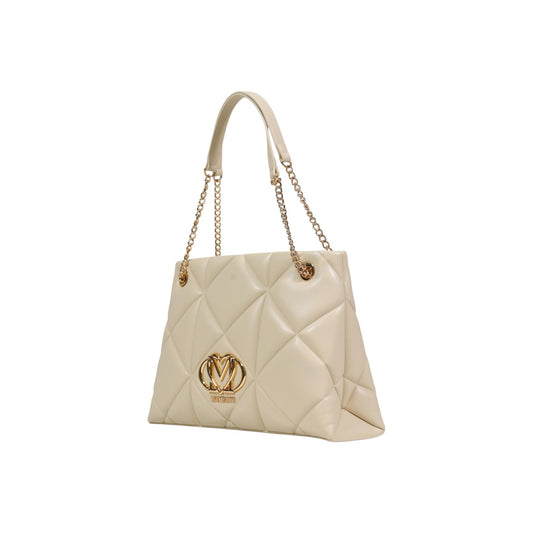 Borsa Love Moschino a spalla trapuntata donna beige con tasca interna 100% ecopelle - vista laterale frontale 