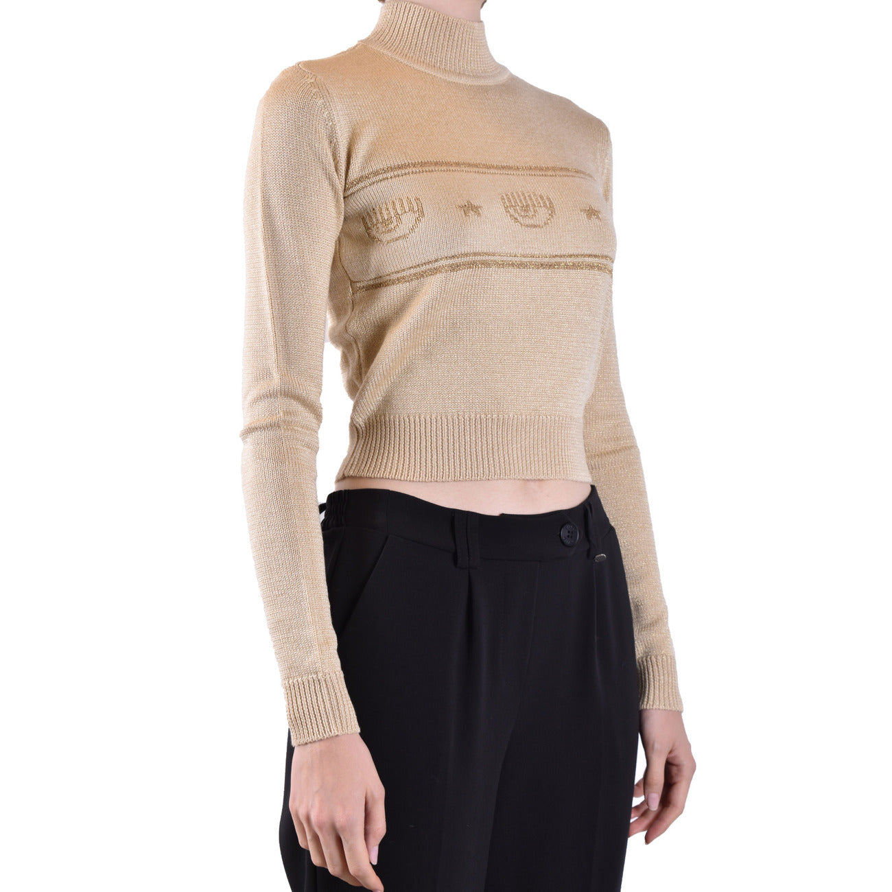 Chiara Ferragni Maglia Donna Beige con Stampa in 31% Acrilico 31% Lana 38% Viscosa a Manica Lunga Scollo Alto V_30256