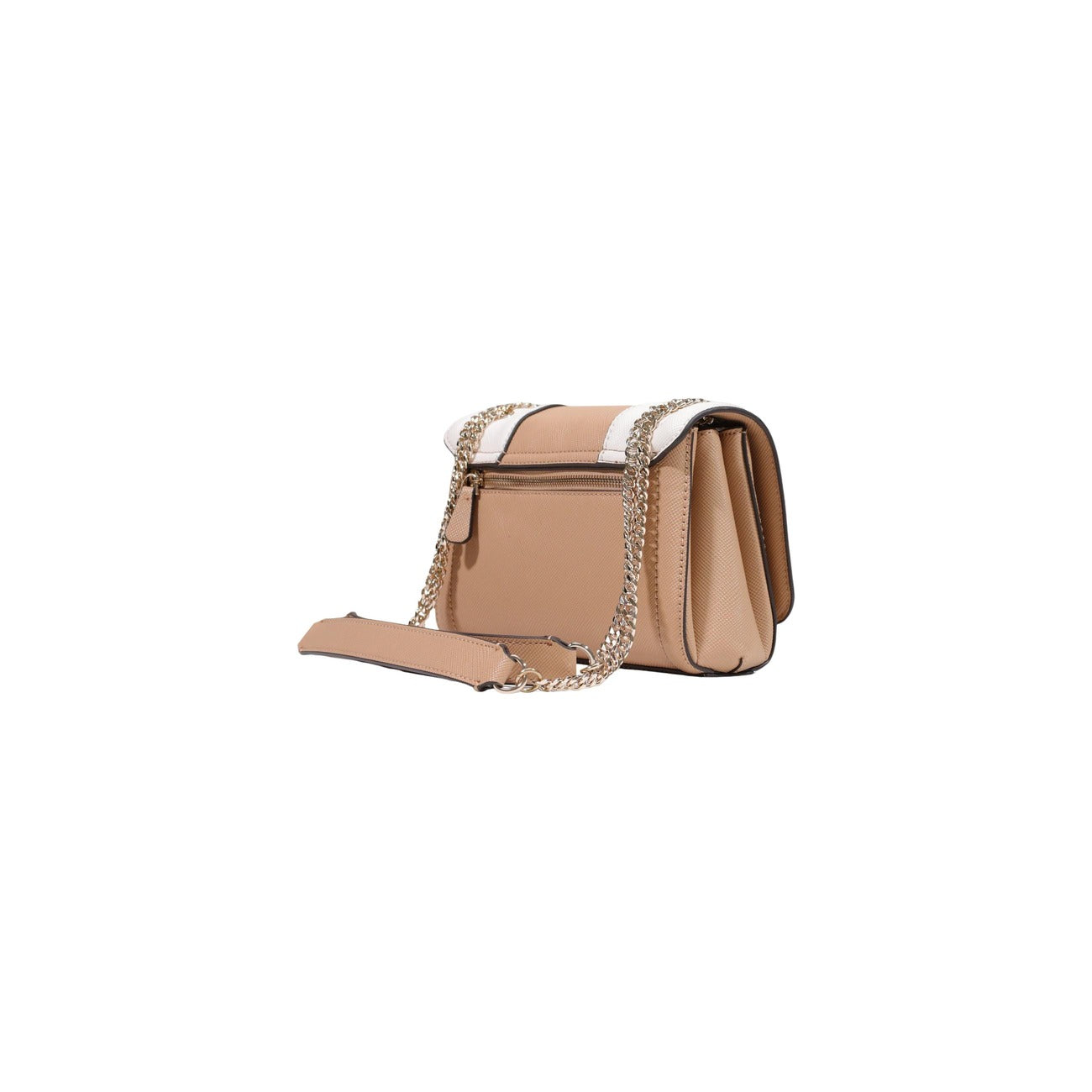 Borsa Crossbody Bianca Donna Guess Noelle II; Misure 23x16x8 cm. Tessuto 100% bianco/rosa, chiusura con patta e tracolla a catena convertibile. Logo frontale in rilievo, stile elegante e casual 4 stagioni. Posteriore 