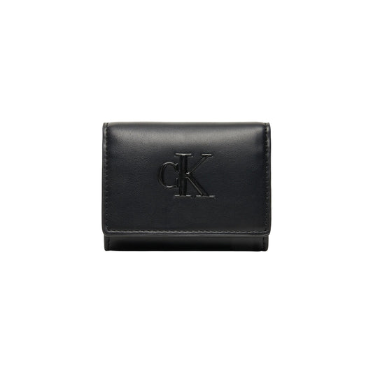 Calvin Klein Portafoglio Donna Nero con Bottone - Portafoglio Poliuretano Tasca Interna 11x10x4cm