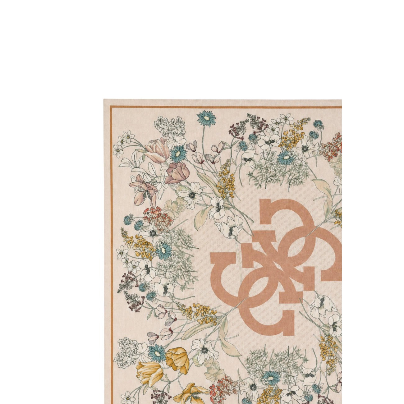 Foulard Leggero Donna Guess Printed Kefiah; Tessuto 100% modal soft-touch. Fantasia floreale con motivo logato centrale, design versatile per collo, borsa o capelli. Accessorio mezza stagione. Colore marrone Dettaglio 