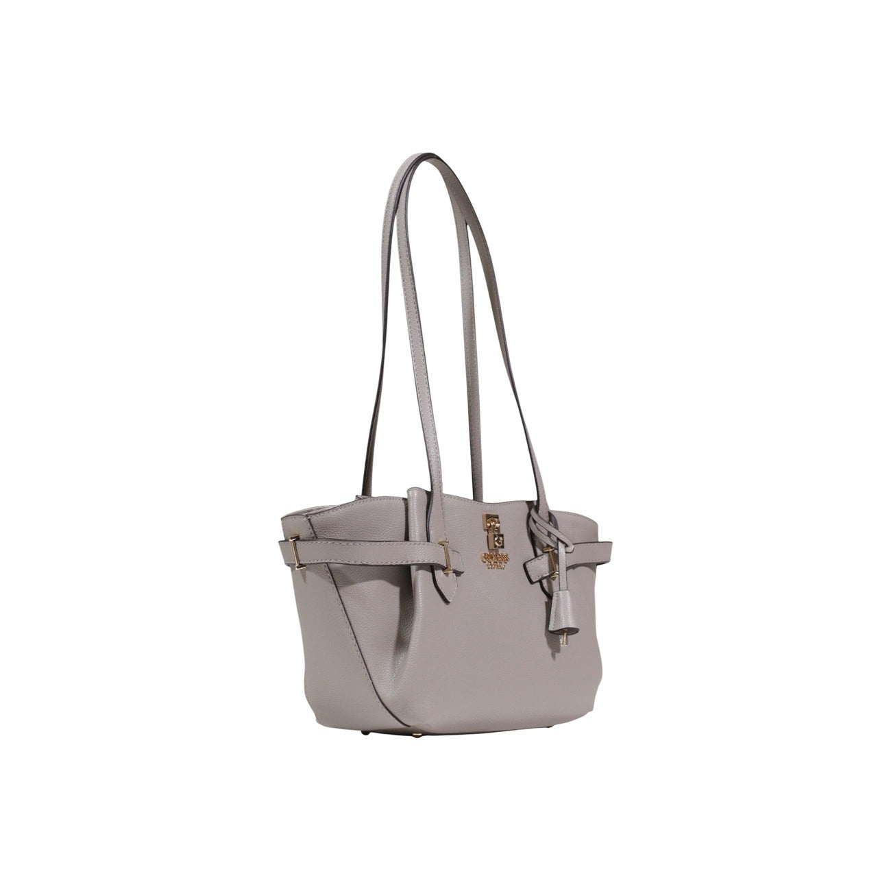 Borsa Satchel Guess Yesba; 100% Poliuretano Grigio. Design a bauletto, metalleria dorata, chiusura con zip. Borsa donna ampia (40 cm) e strutturata. Vista laterale